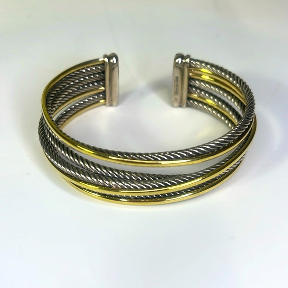 David Yurman Two Tone 18K Silver Gold Crossover Bracelet Cuff - Picture 1 of 6